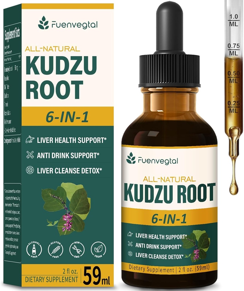 Kudzu Root Extract Tropfen für Leberunterstützung, hohe Absorption Formel Ergänzung mit Milchdistel, Kurkuma und Hovenia Dulcis. 2 Unze