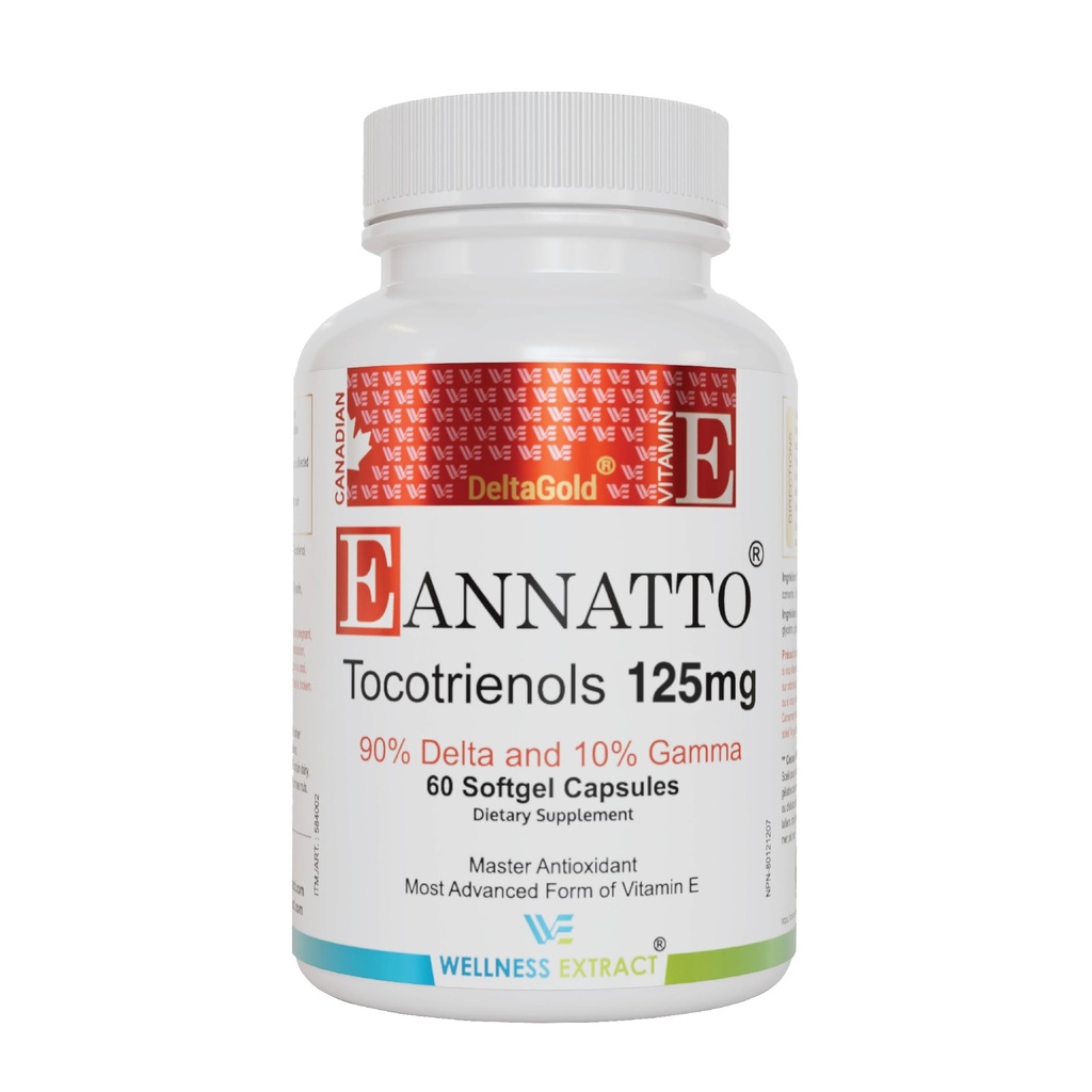 WELLNESS EXTRACT Eannatto Tocotrienols Vitamin E ergänzt Tocopherol Free, Non-GMO, Gluten Free & Antioxidant (125MG 60 Softgels)