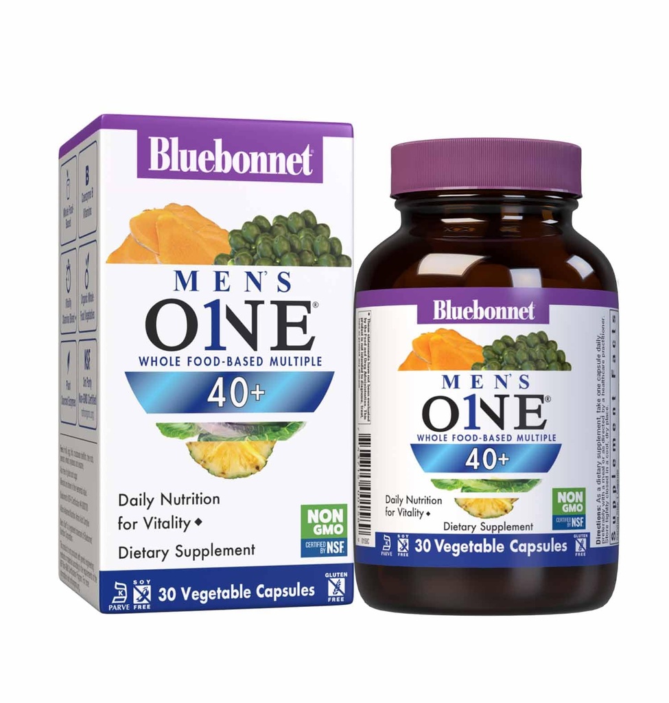 BlueBonnet Nutrition Mens' ONE 40+ Whole Food-Based Multiple, Men Multivitamin für Herren 40+, Soy-Free, Non-GMO, Gluten Free, Kosher, 30 Gemüse Kapseln, 30 Servierungen