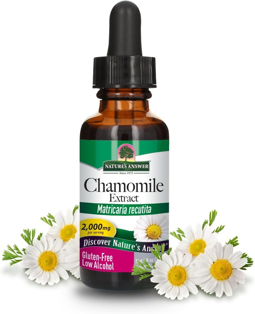 Natur Antwort Kamille Blume mit Bio-Alkohol 2000mg 1oz Extrakt | Stimmungsunterstützung | Verdauungsunterstützung | Glutenfrei, Non-GMO, Vegan, Keine künstlichen Aromen oder Konservierungsstoffe | Einzelzähl