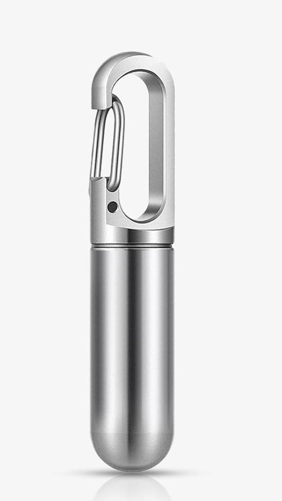 Schlüsselanhänger Pillenhalter – Small Pill Container mit Karabiner – Edelstahl Metall Pillengehäuse, Tragbare Pillentasche für Geldbeutel, Rucksack, Schlüsselring wasserdicht Reise Pillencontainer für Medizin
