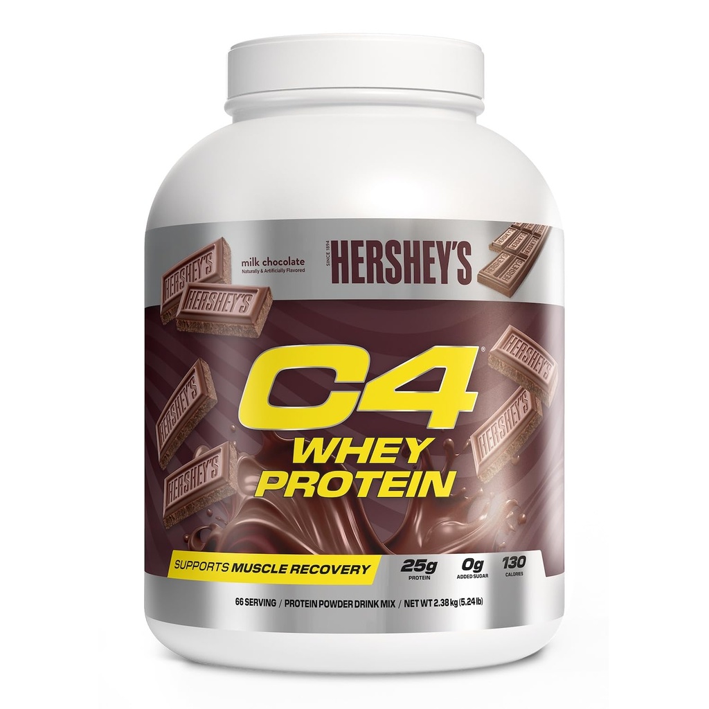 Cellucor C4 poudre de protéines de lactosérum, chocolat Hershey - 25g de protéines, 0g de sucre ajouté, 130 calories par portion, soutient la récupération musculaire, 66 portions, Premium Whey pour post-travail