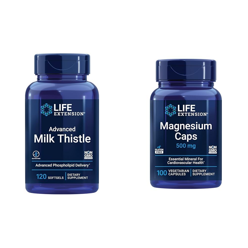 Life Extension Advanced Milk Thistle 120 Softgels und Magnesium 500mg Kapseln für Lebergesundheit, Detox-Unterstützung, Herzgesundheit und gesunde Knochen
