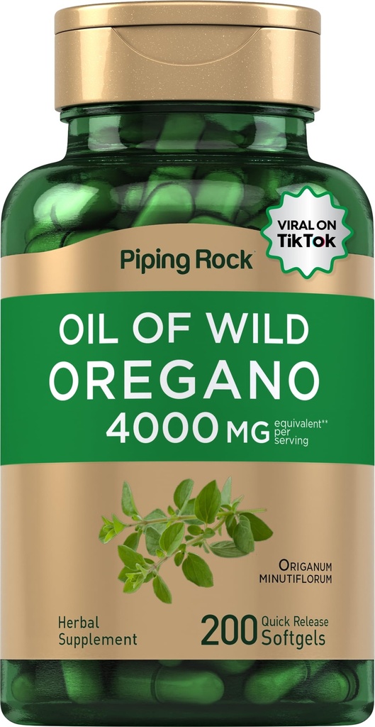 Piping Rock Oregano Öl Softgel Kapseln 4000mg | 200 Pillen | Kräuterextrakt Ergänzung | Wild Harvested | Non-GMO, Glutenfrei