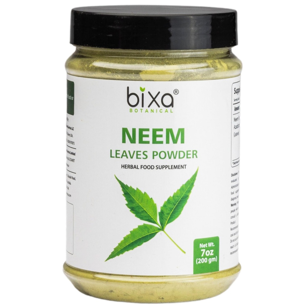bixa BOTANICAL Neem Blatt Pulver | Azadirachta Indica | 200 Gramm / 7 OZ | Ayurvedic Anti Allergic Kräuterergänzung | Glutenfrei, Non-GMO, Steam Behandelt, Vegan.