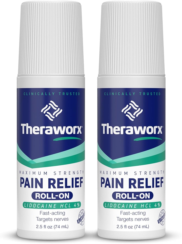 Theraworx Maximale Stärke Schmerzlinderung Roll-On mit Lidocaine, Fast-Acting - 2.5 Oz - 2 Zähler