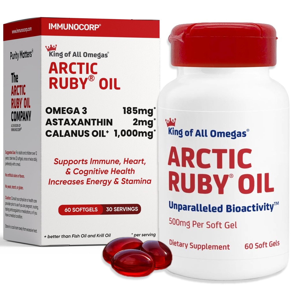 Arctic Ruby Oil 1000mg – Omega 3 Supplement für Frauen und Männer mit EPA, DHA & Astaxanthin 2mg - Fish & Krill Oil Alternative – 60 Softgels (1 Pack)
