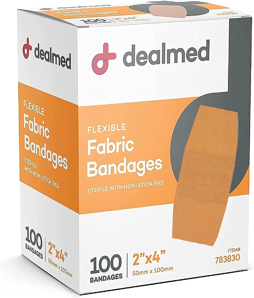 Ausgestattete Stoff flexible Klebebänder mit nicht-Stick Pad, Latexfrei, Wund Pflege für First Aid Kit, 2" x 4" (Box von 100)