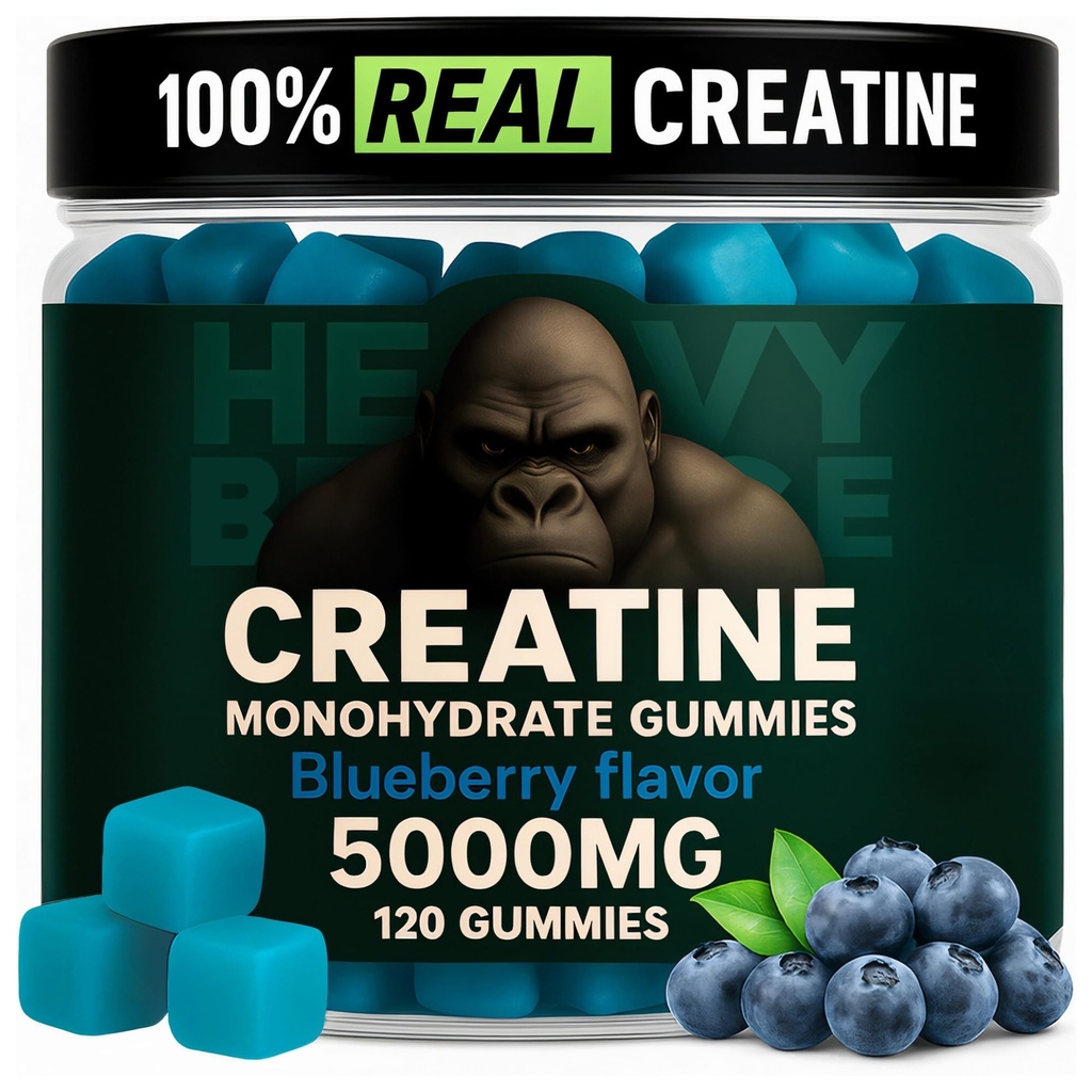 Creatine Monohydrate Gummies 5g Sugar Free Creatine with Vitamin B12 and L-Taurine | Muscle Growth for Men and Women | Low Calorie Formula 120 Gummies for 30 Servings, Blueberry