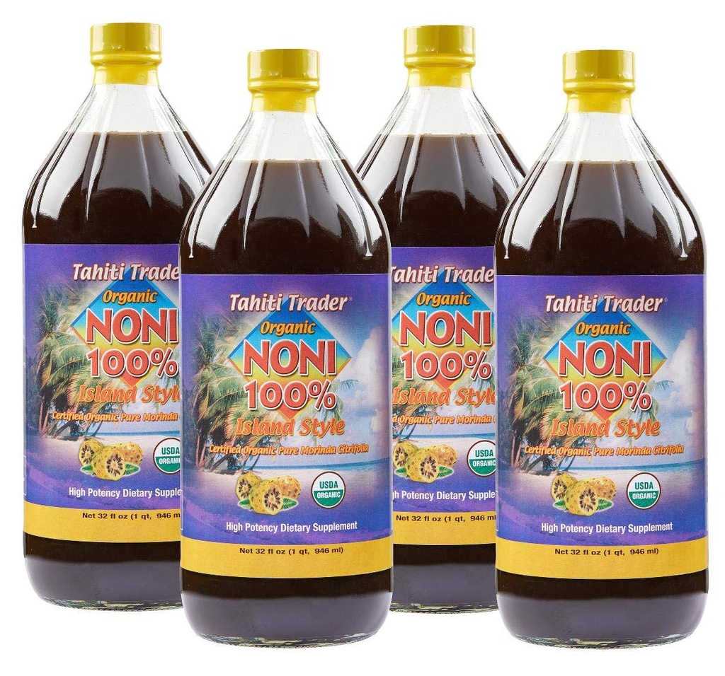 Tahiti Trader Island Style High Potency Noni Juice - Pure Noni Fruchtsaft gefruchtet zu Essig - Organic Antioxidant Superfood Unterstützung Energie & Körper Gesundheit - (32oz, 4 Pack)