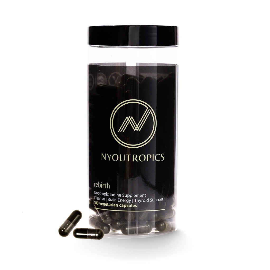 "Rebirth by NYOUTROPICS - Nootropic Iodine Supplement (180 Vegan Capsules), Bietet Gehirnunterstützung und Schilddrüse Unterstützung für Frauen und Männer, nicht-akkuierende Positive einwertige Iodin Form"