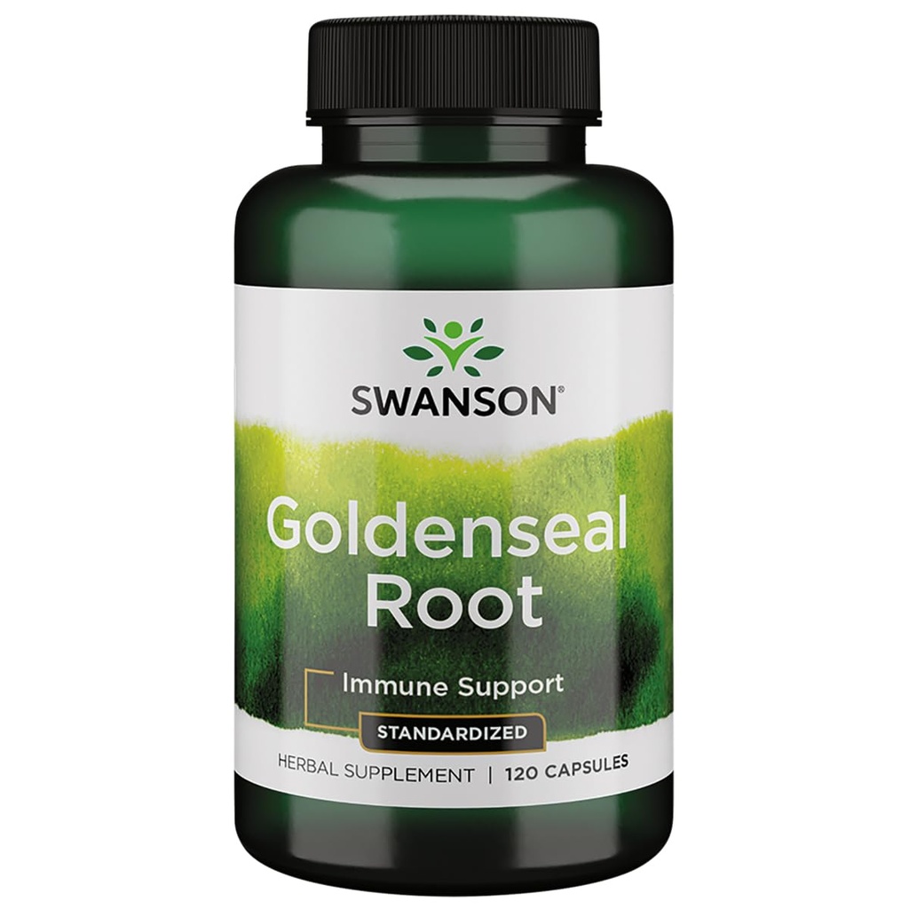 Swanson Goldenseal Root - Supplément à base de plantes Promouvoir le soutien immunitaire et le bien-être global - Caractéristiques Extrait de racine de selle d'or normalisé au minimum 5% Alcaloïdes totaux - (120 Capsules, 125mg chacun)