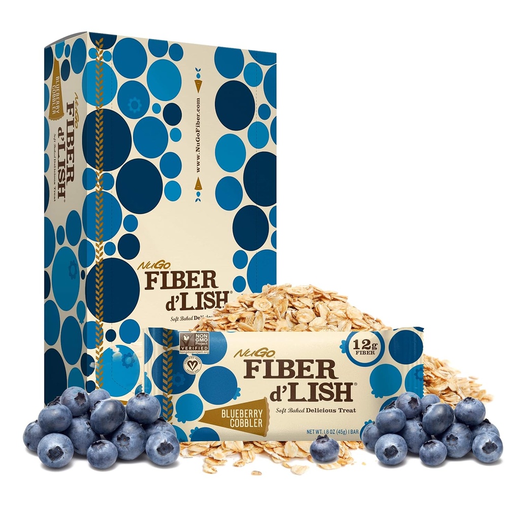 NuGo Fiber d'Lish Blondie 16 Count und Blueberry Cobbler 16 Count Bars, 12g Fiber, 150-160 Kalorien