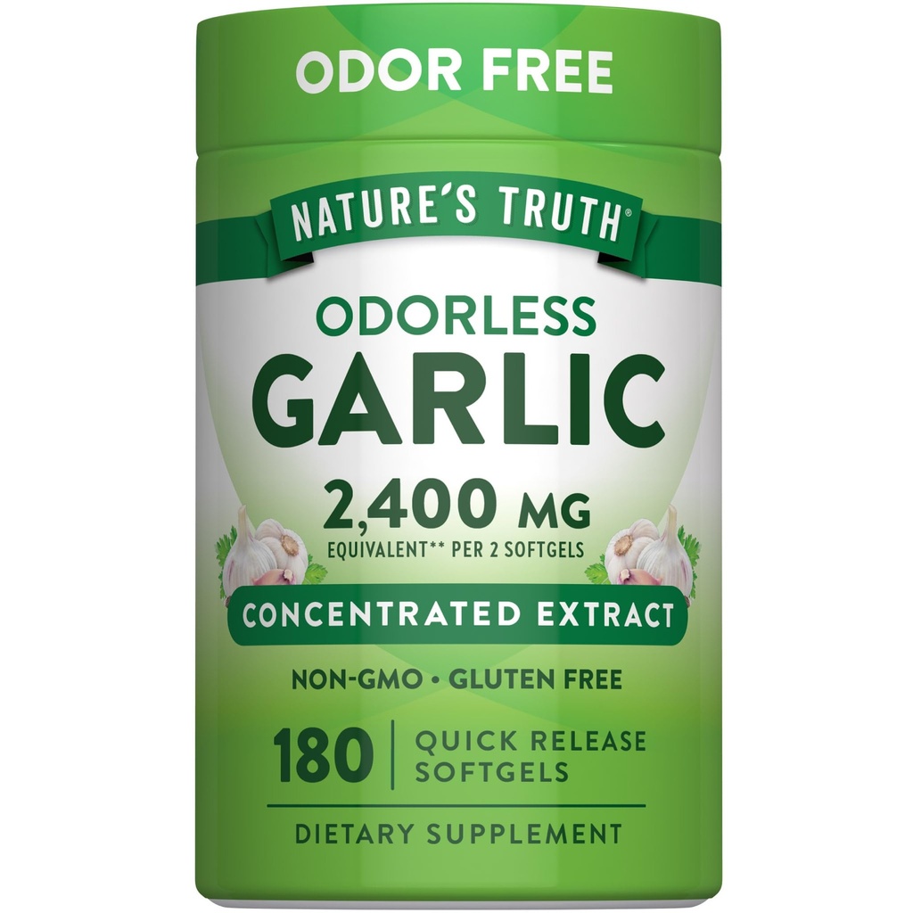 Nature's Truth Odorless Knoblauch Softgels | 2400mg | 180 Count | Non-GMO & Gluten kostenlose Ergänzung