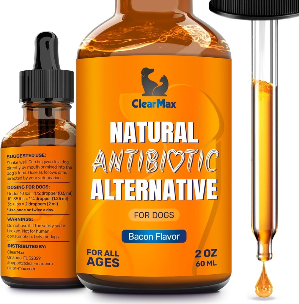Antibiotiques pour chiens pour les infections, les allergies, les toux – Antibiotiques naturels pour chiens avec canneberge fournir des soins d'urine et de digestion – ingrédients naturels + goût de bacon – 2 Oz
