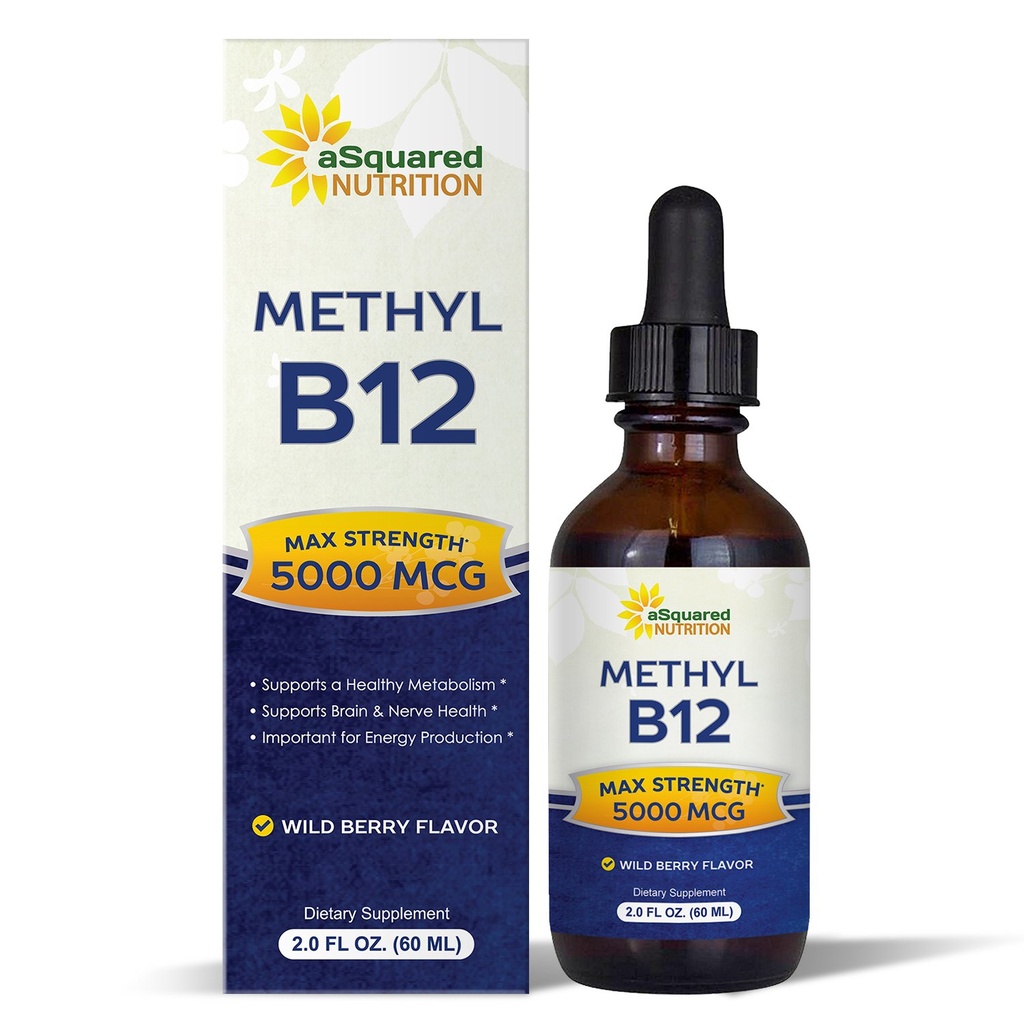 aSquared Nutrition Vitamin B12 Sublingual Liquid Drops - 5000 MCG Supplement mit Methylcobalamin (Methyl B-12) - Max Absorption B 12 Energie zu erhöhen - Vegan Friendly - 2 fl oz