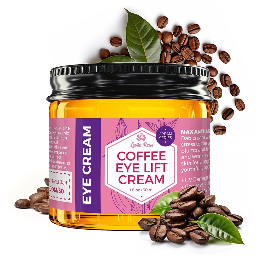 Leven Rose Lifting Coffee Eye Cream mit Koffein 1 Unze - Natürliche Lösung für dunkle Kreise und Puffiness - Firming Anti-Aging Under Eye Treatment