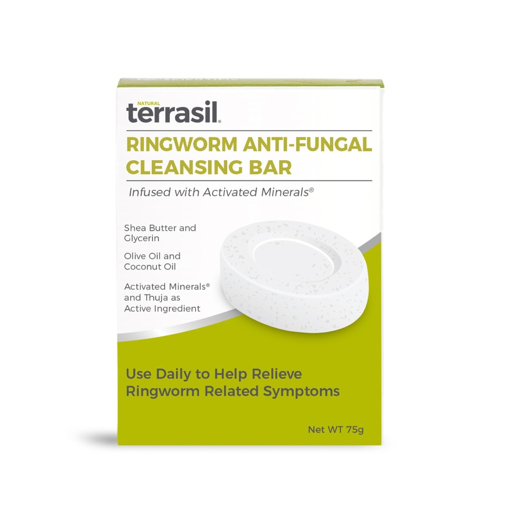 terrasil Antifungal Ringworm Seife (75g) Ring Worm Seifen Bar mit natürlichen Inhaltsstoffen Mit Kokosnussöl & Shea Butter, Ringworm Behandlung für Menschen Haut Antifungal Seife, Dermatologe getestet