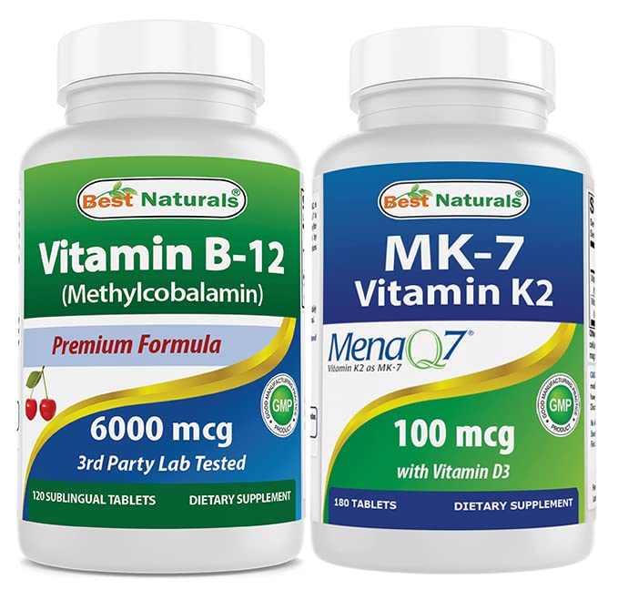 Meilleures vitamines naturelles B12 6000 mcg et vitamine K2 (MK7) avec D3