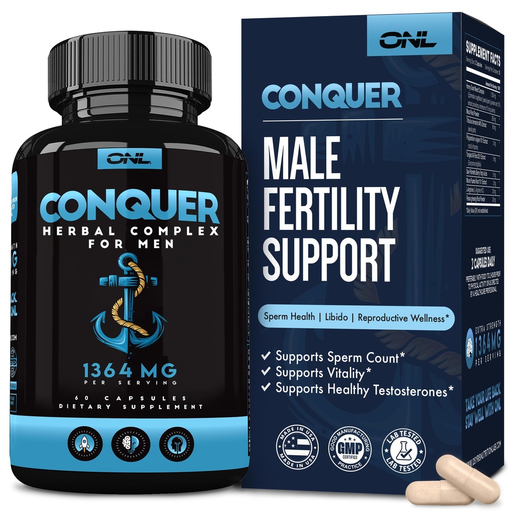 Supplément de fertilité Conquer Mens - Booster testostérone pour les hommes avec racine de Maca, herbe de chèvre Horny et Tribulus Terrestris - Supplément de fertilité masculine - Booster Libido pour les hommes - pilules d'amélioration masculine -60Ct