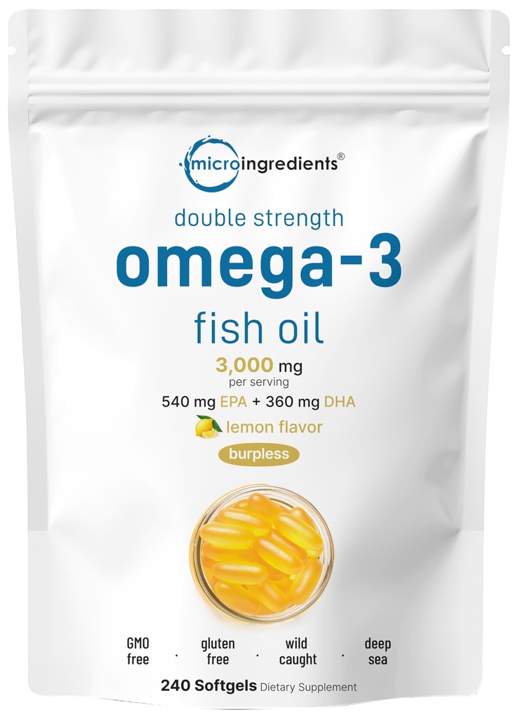 Micro ingrédients Omega 3 suppléments d'huile de poisson 3000mg par portion, 240 Softgels