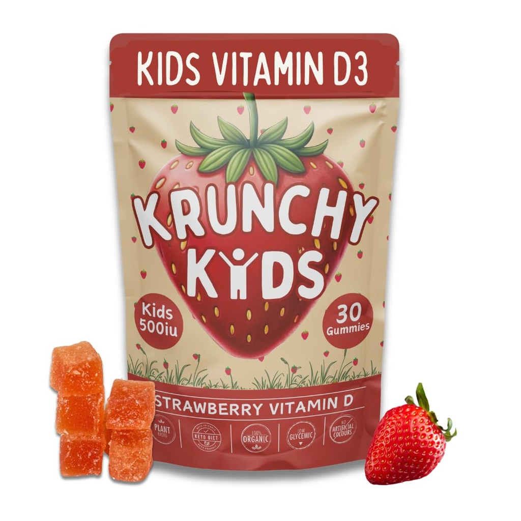 500IU Vitamin D3 Gummie - Organisch, Pflanzenbasiert, Sugar-Free | Real Erdbeere, Allulose, MCT-Öl, Agave | Unterstützt Knochen, Immunität, Stimmung & Schlaf