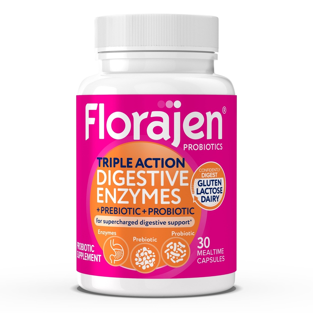 Florajen Verdauungsenzyme mit Probiotika & Präbiotika - Dreifach-Aktion Formel für Gutgesundheit, Bloating, & Gas Relief - Unterstützt Gluten & Dairy Digestion - Clean, Non-GMO - 30-Count