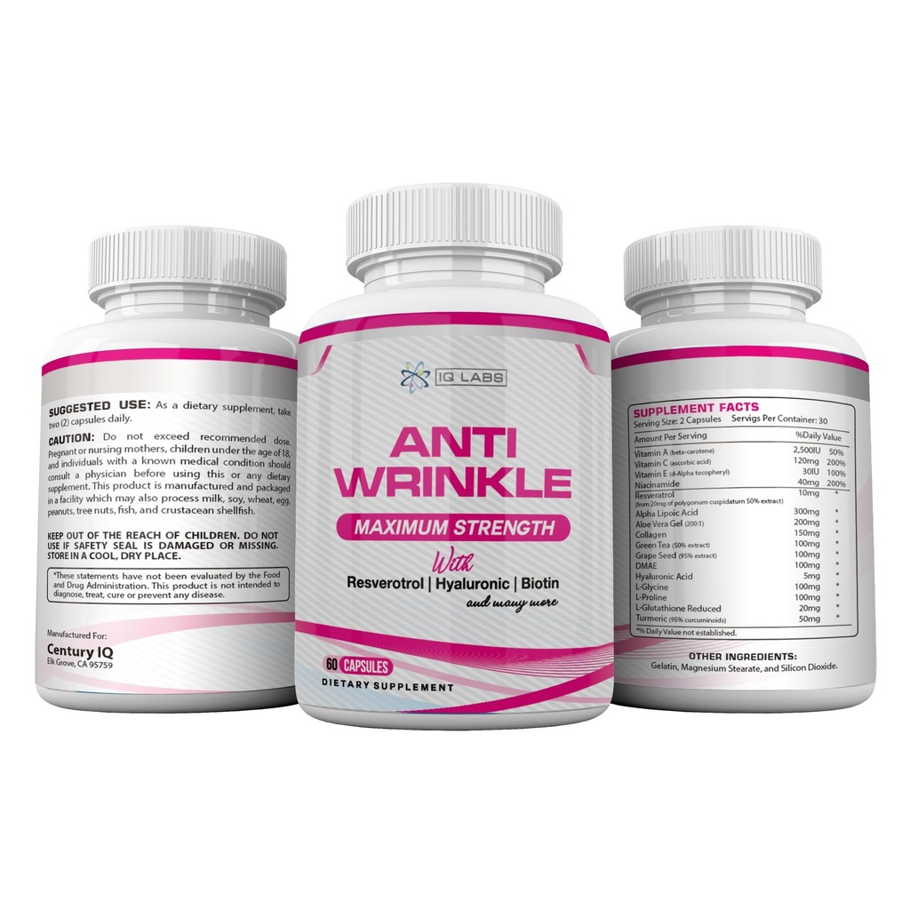 Haut Schönheitslösungen (4) Anti-Wrinkle Max Supplements 240 Kapseln w/Resveratrol, Alpha Lipoic Acid, Collagen, DMAE, Hyaluronic +Pills