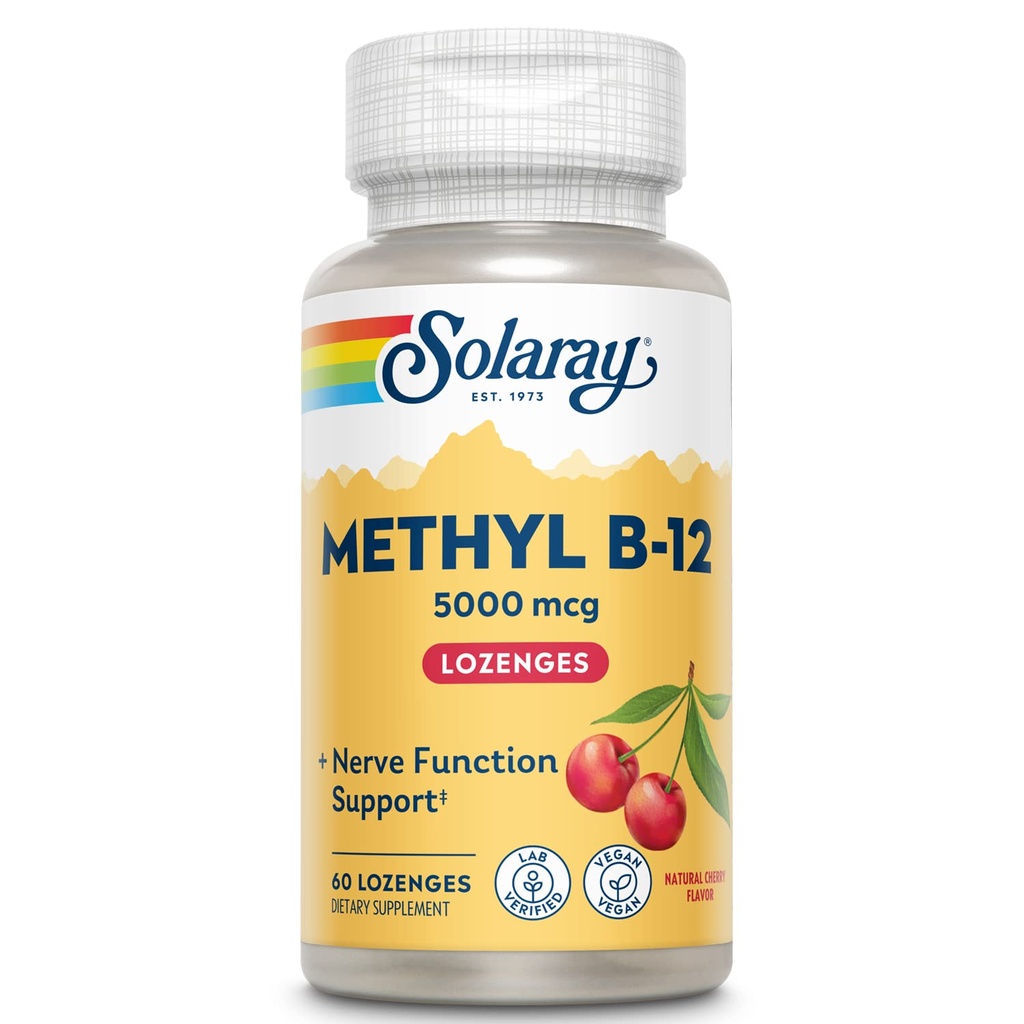 Solaray Méthyl B12, Lozenge, Cerise (Btl-Plastique) 5000mcg, 60ct