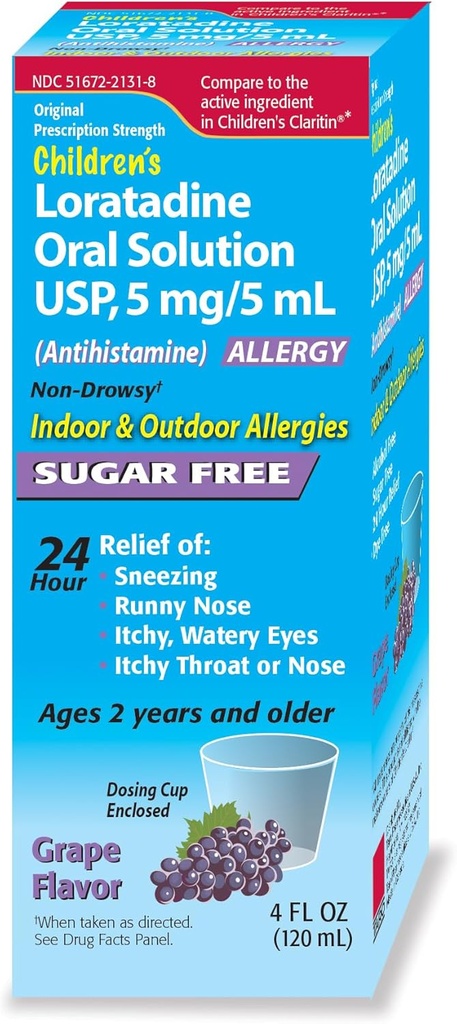 Kinder Mundlösung, Grape Flavor, non-Drowsy 24h Relief des Niesens, Runny Nose, Itchy Watery Eyes, Itchy Throat oder Nase, Antihistamin, Indoor & Outdoor Allergien