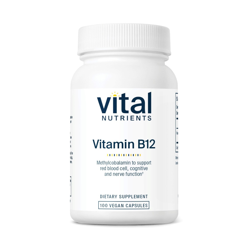 Vital Nährstoffe Vitamin B12 1000mcg - Vegan - Methylcobalamin für Metabolismus, Kognitive & Nervöse System Gesundheit* - High-Potency B12 Supplement - Gluten, Dairy, Soy Free - 100 Kapseln
