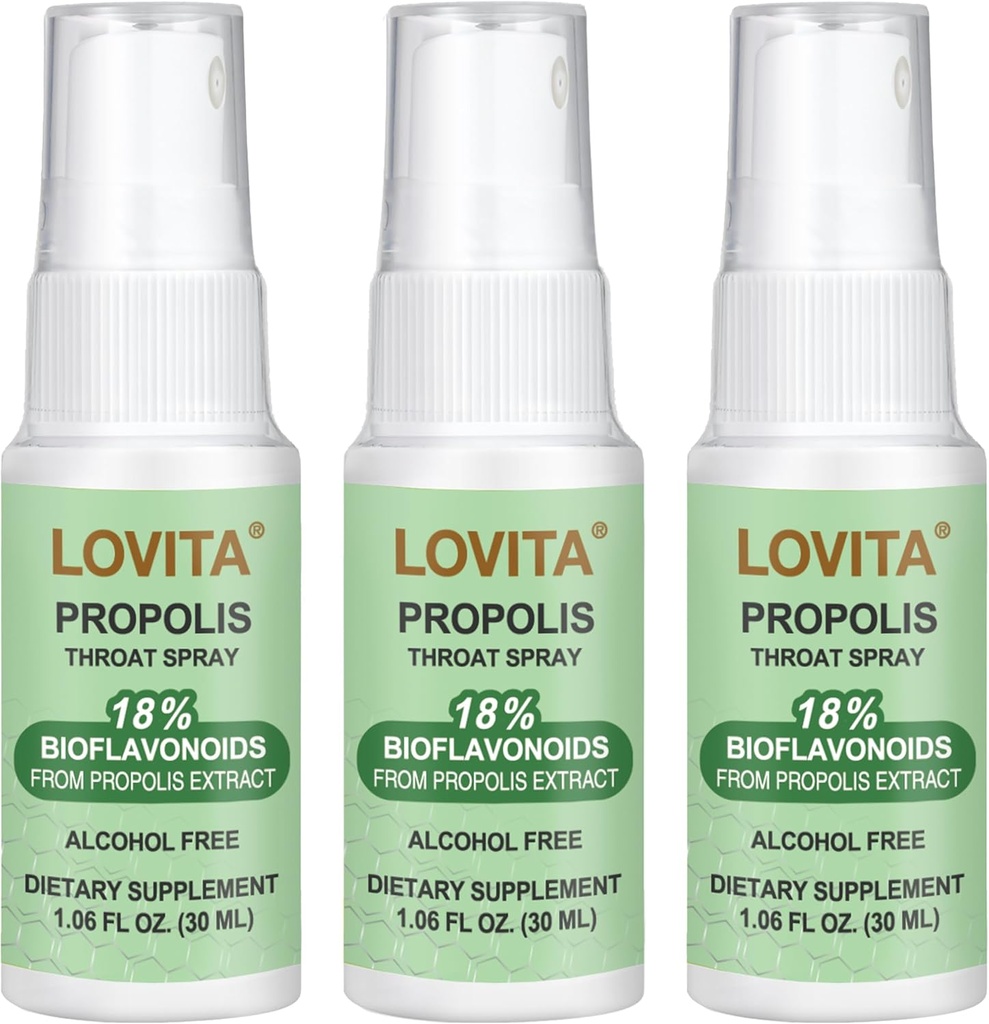 LOVITA Bee Propolis Throat Spray 250mg, Bienen Propolis Extrakt mit 18% Bioflavonoide, Alkoholfreies Antioxidans, Immununterstützung & Sore Throat Relief, Glutenfrei, Non-GMO, 1 Fl Oz, 90 Tage Versorgung