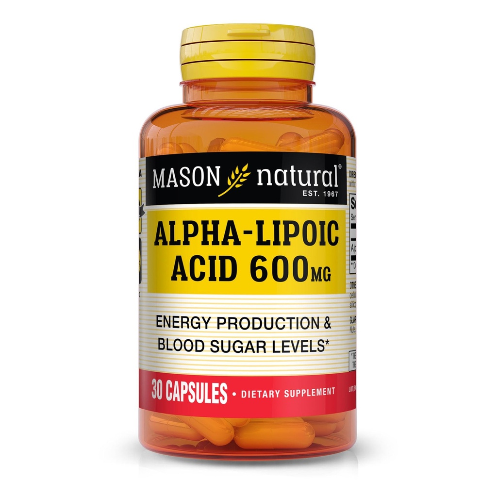 MASON NATURAL Alpha Lipsäure 600mg pro Servierung, Glutenfreie ALA-Ergänzung, 30 Kapseln