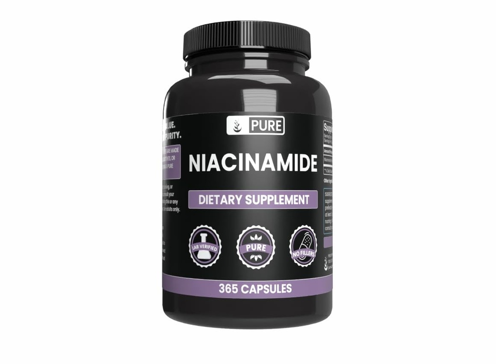 Ingrédients originaux purs Niacinamide (365 Capsules) Pas de Magnésium ou de Rice Fillers, Toujours Pure, Verified Lab