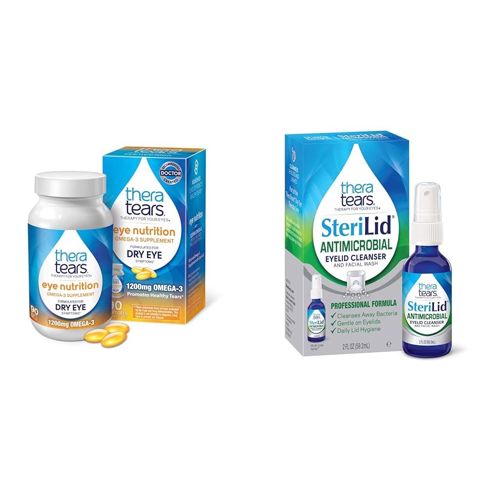 TheraTears Omega 3 Supplement, 1200mg, 90 ct (Pack von 1) & SteriLid Eyelid Cleanser und Face Wash, für gereizte Augen, 2 fl oz Spray