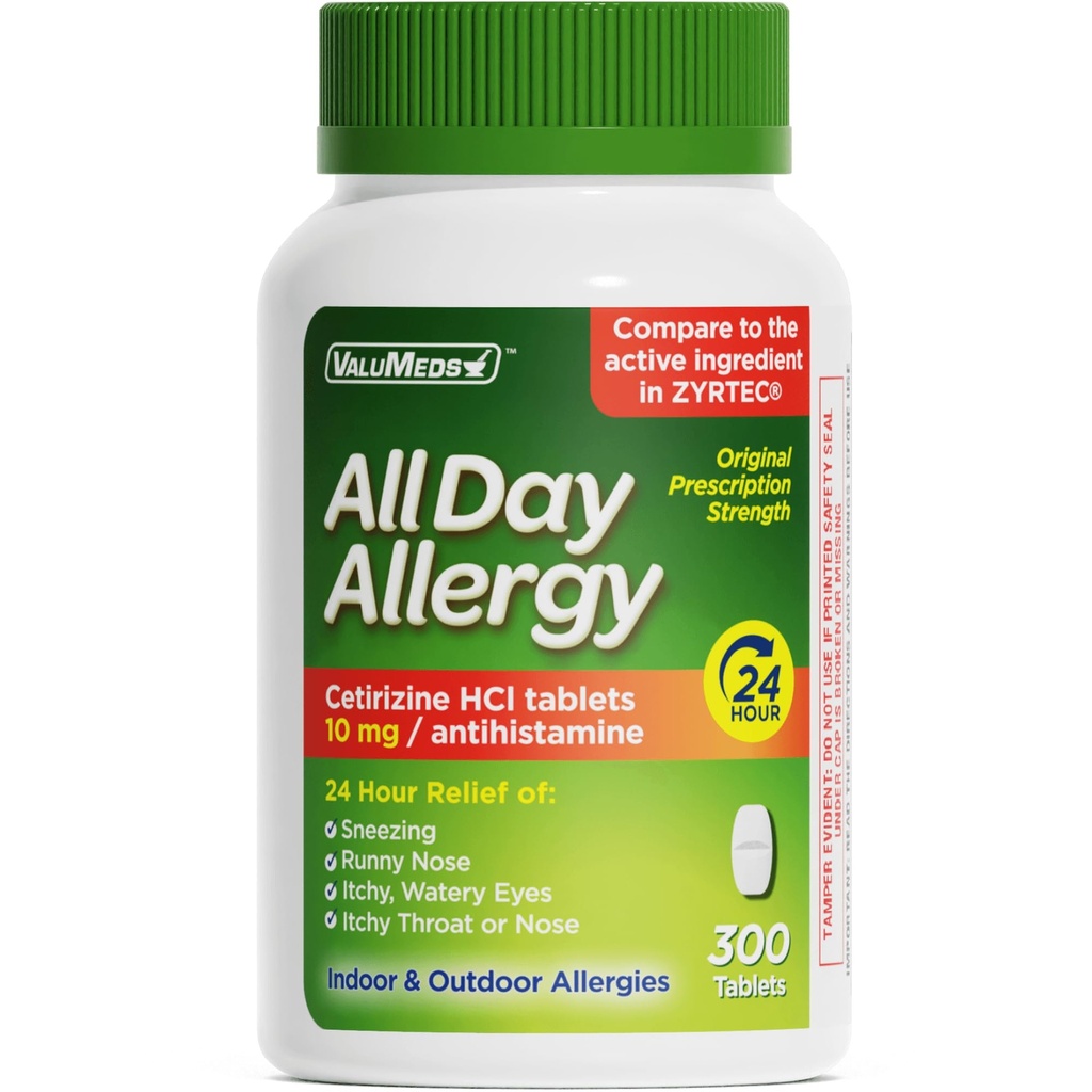 ValuMeds anti-allergie 24 heures sur 24 Antihistamine pour Pollen, Fièvre de Hay, Yeux secs, Démangeaisons, Allergies