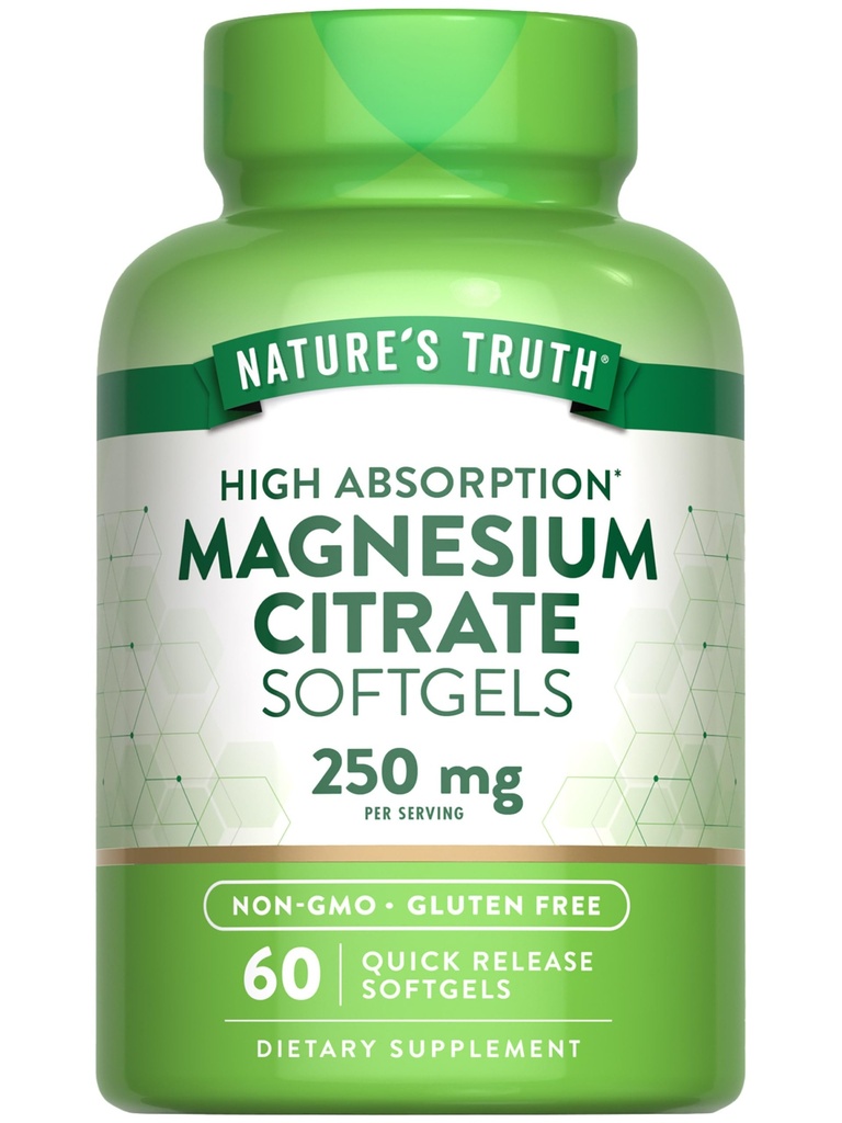 Nature's Truth Magnesium Citrate Softgels | 250mg | 60 Count | Hohe Absorption | Non-GMO & Gluten kostenlose Ergänzung