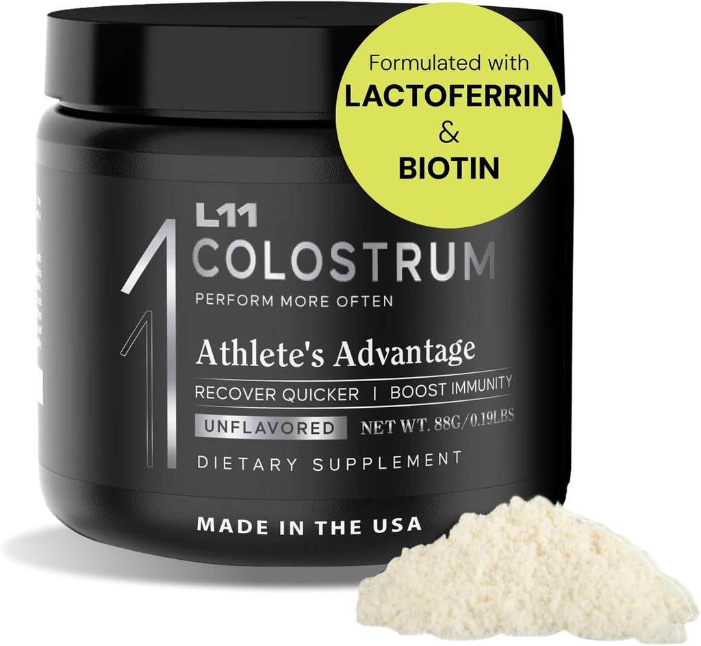 Kolostrum-Ergänzung von L11 mit Lactoferrin Biotin Zink & Vitamin D | Bovine Kolostrum-Pulver für Spitzensportler Gesundheit, Gut Gesundheit, Muskel & Immununterstützung | 1500mg Kolostrum - Unflavored 30 Servierungen