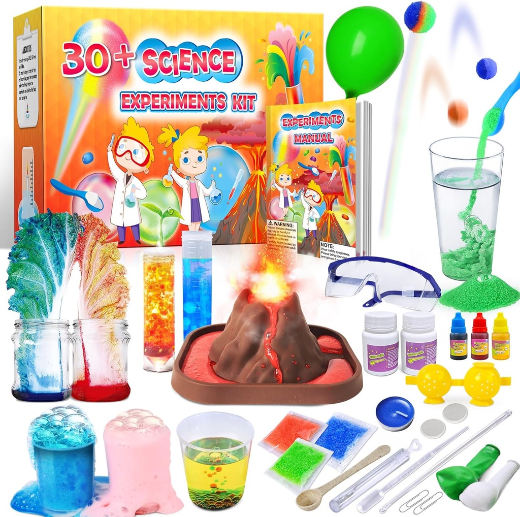 UNGLINGA 30+ Experimente Wissenschaft Kits für Kinder, S.T.E.M Bildungsprojekt Aktivitäten Spielzeug Geschenke für Jungen Mädchen, Chemie-Set, Bouncy Ball, Volcano Eruption