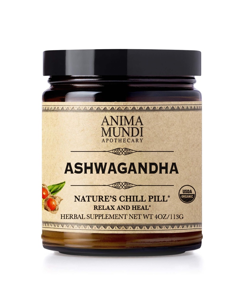 Anima Mundi Ashwagandha Powder - Bio Ashwagandha Root Powder aus Indien - bekannt als indisches Ginseng Root Powder - Calming Kräuterergänzung - Zu Tee, Kaffee &amp; Mehr (4oz / 113g)