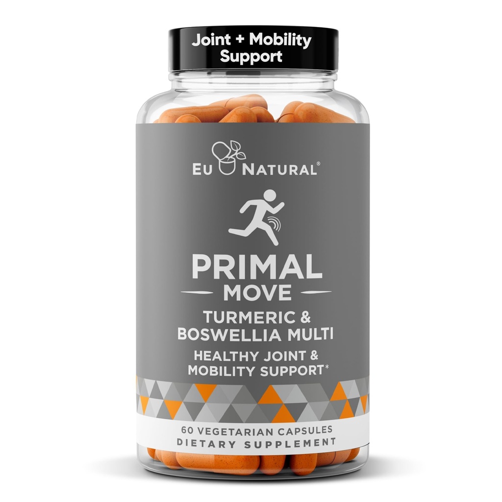 Primal Joint & Mobility Support - Advanced Joint Support Supplement für Frauen und Männer - Turmeric, Boswellia, Ginger und Boron für Ganzkörper-Flexibilität, Joint Health & Comfort - 60 Veg Soft Capsules