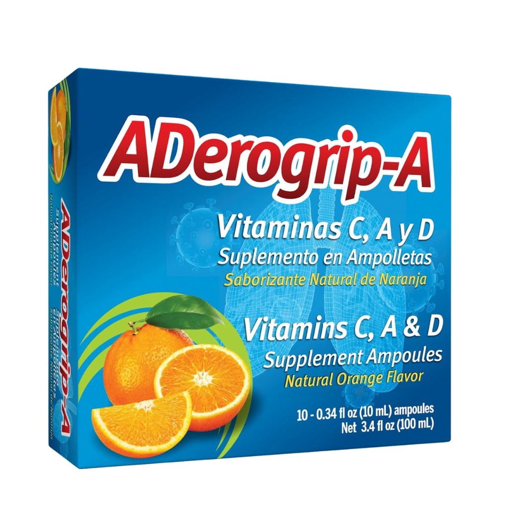 Aderogripa Immune Support Vitamines C, A & D. Supplément liquide.