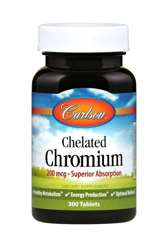 Carlson Chelat Chrom 200 mcg Überlegene Absorption - Gesunde Stoffwechsel Energieproduktion & Optimale Wellness - 300 Tabletten