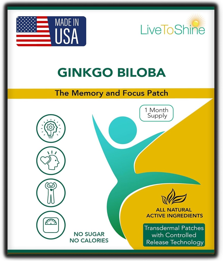 Live To Shine Ginkgo Biloba Patch - 30 Gingko Transdermal Patches - One Month Supply für Damen und Herren - USA Made