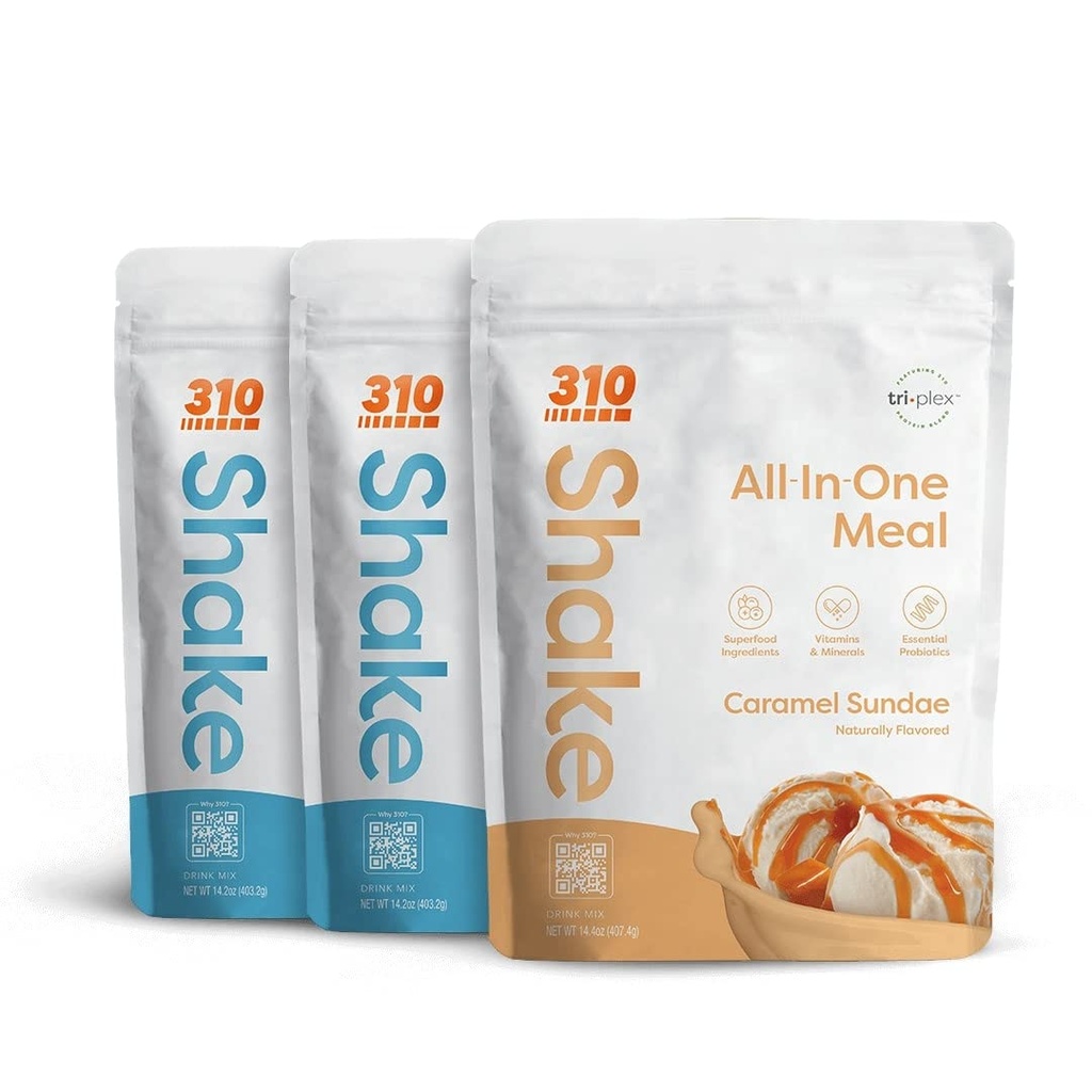 310 Nutrition – Shake de remplacement de repas tout-en-un - Nouvelle formule avec mélange de superaliments végétaliens riches en fibres - Adoucissants naturels - Faible carbure Shake, Keto & Paleo - Sans gluten - 26 vitamines et minéraux essentiels - Triple pack de saveur