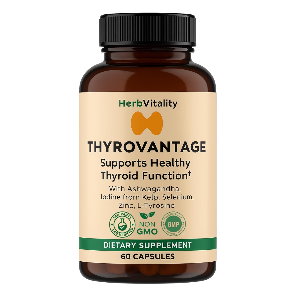 Supplément de soutien thyroïdien – Iodine, Kelp, Ashwagandha, Sélénium, Zinc – Soutient l'énergie, le métabolisme et l'équilibre hormonal – L-Tyrosine, Schisandra, Bladderwrack (paquet de 1)