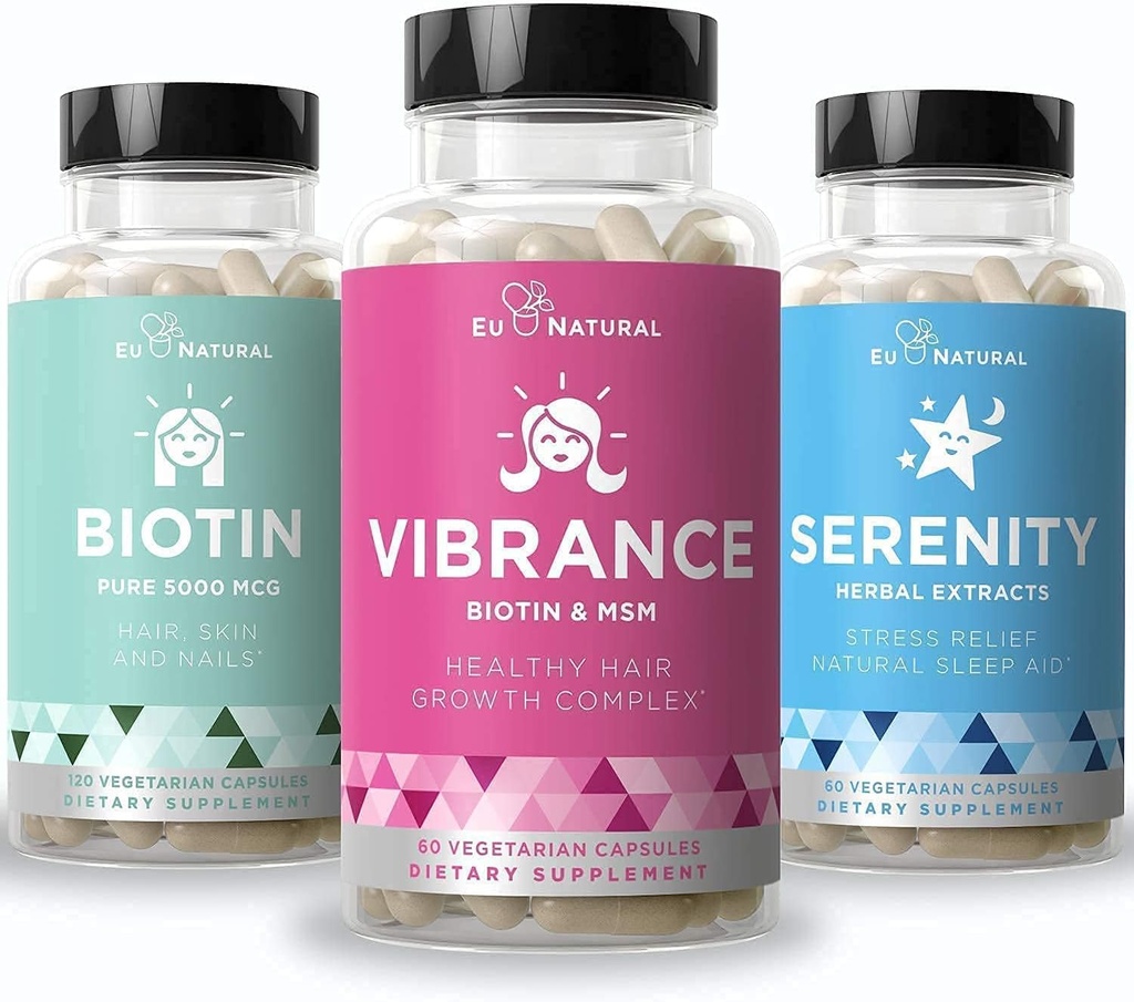 Eu Natural Beauty Bundle - Vibrance Bundle mit Biotin & Serenity for Healthier Hair Growth, Stronger Nails, Glowing Skin