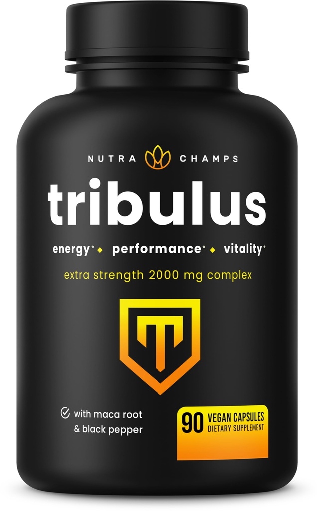 NutraChamps Tribulus Terrestris pour les hommes, 2000mg Supplément Booster pour l'énergie, la vitalité, l'endurance et la performance, Saponines Extra Strength, 90 Capsules Vegan