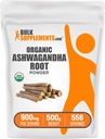 BulkSupplements.com Organic Ashwagandha Powder - Organic Ashwagandha Supplements, Sourced from Ashwagandha Root - Glutenfrei, 2g pro Servierung, 500g (1.1 lbs) (Pack von 1)