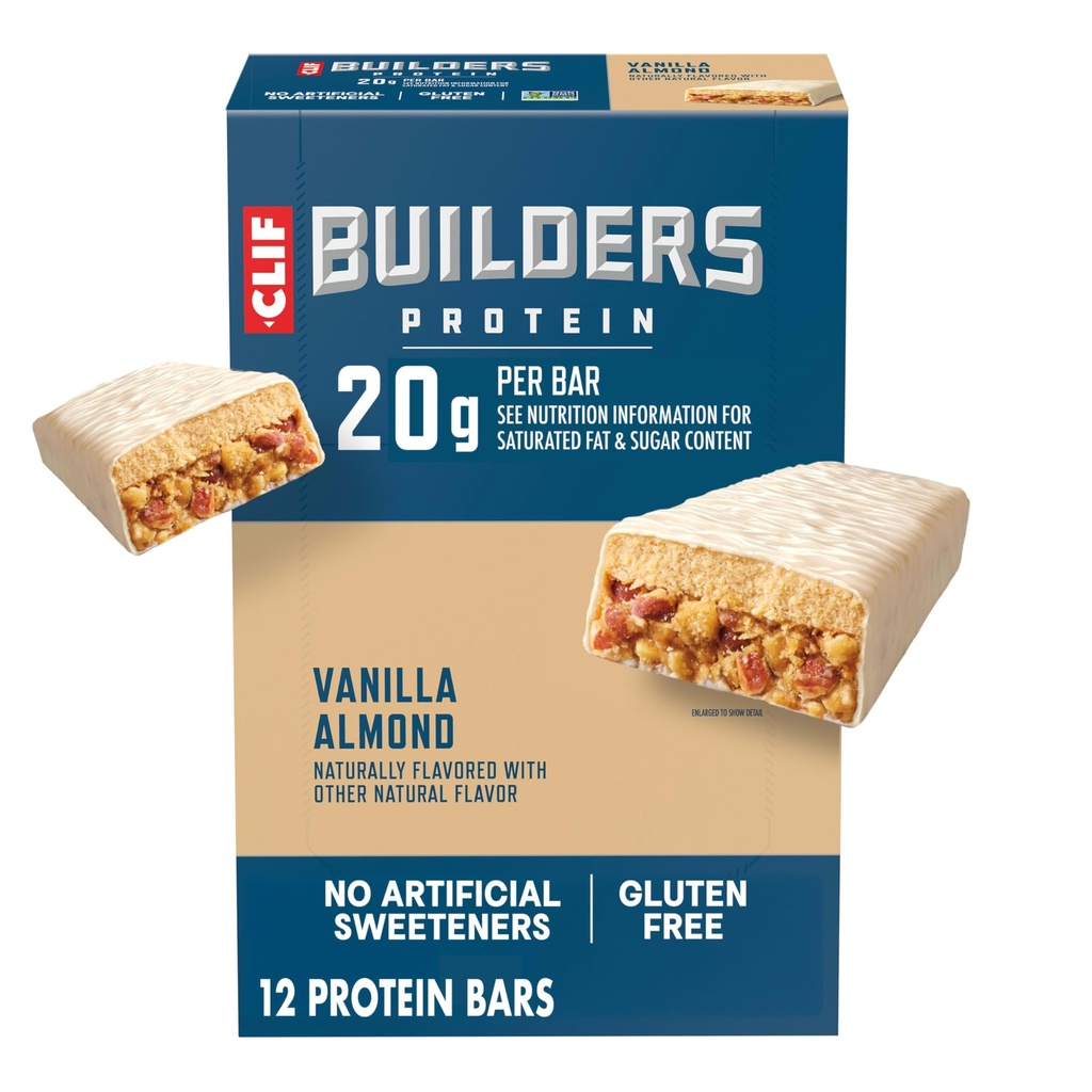 CLIF BUILDERS Protein Bars - Vanille Mandel Flavor - 20g Pflanzenbasiertes Protein - Glutenfrei - Non-GMO - Low Glycemic - No Artificial Sweeteners - 2.4 oz (12 Pack)